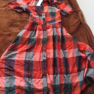 Never a Wallflower Women RED AND BLUE PLAID SHIRT DRESS Sz XS NWT
